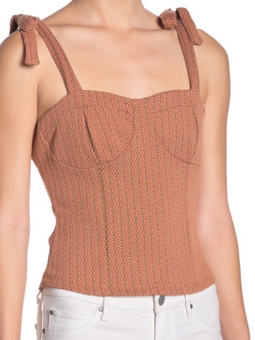 Free People Rust Tie-Shoulder Textured Bustier Top, M